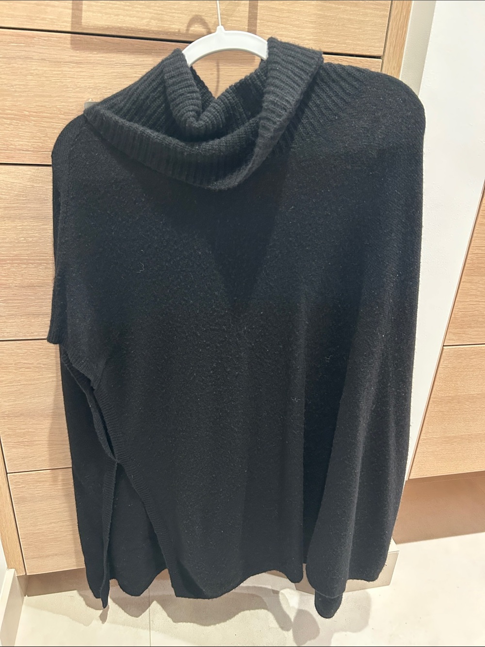 Black Wool & Cashmere Ribbed Cowl Neck Sweater Poncho